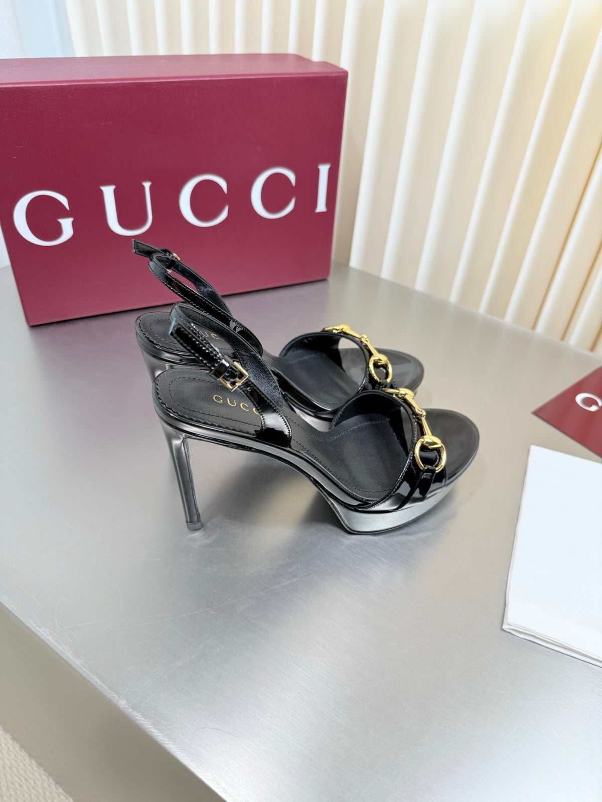 Gucci 26s Slingback Pump 10.5cm Black Glossy Calfskin