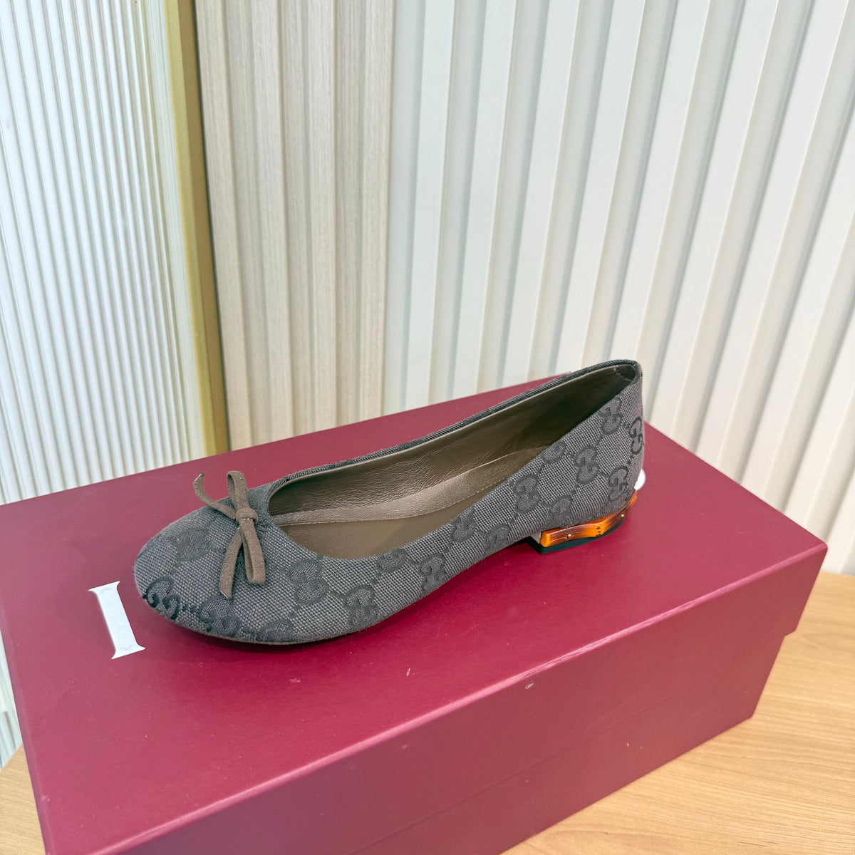 GG 26S Horsebit Ballet Flats Bow Detail Brown GG Canvas 141307