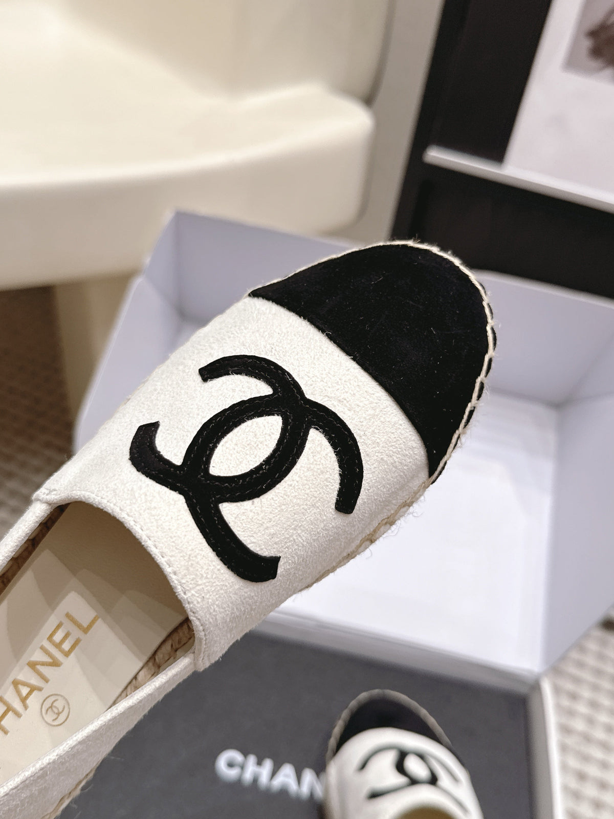 CC 26S Espadrille Slip-Ons in White Mix Black Suede
