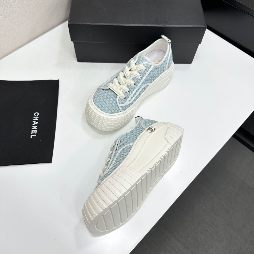 CC 26S Chunky Sneakers in Light Blue Checkered Woven Fabric