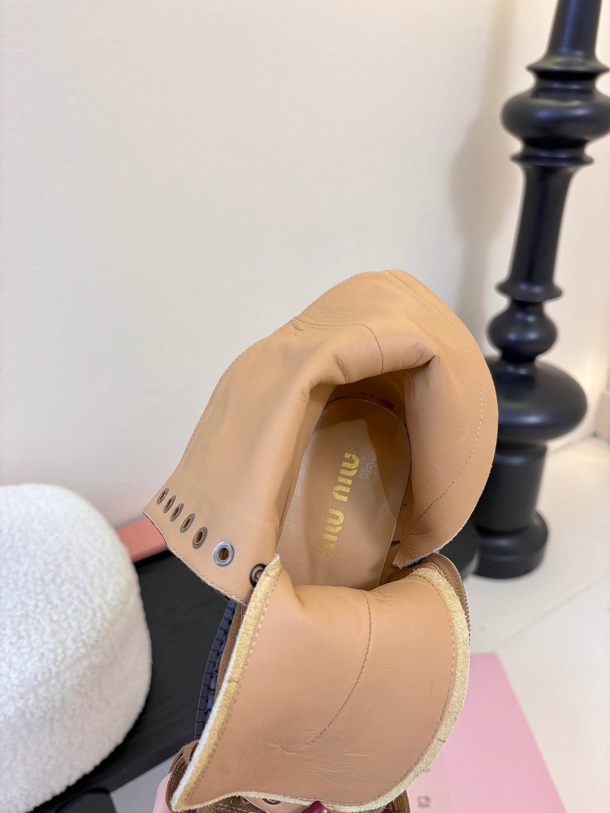 Miumiu 25s Laced Booties Cinnamon Brown Suede