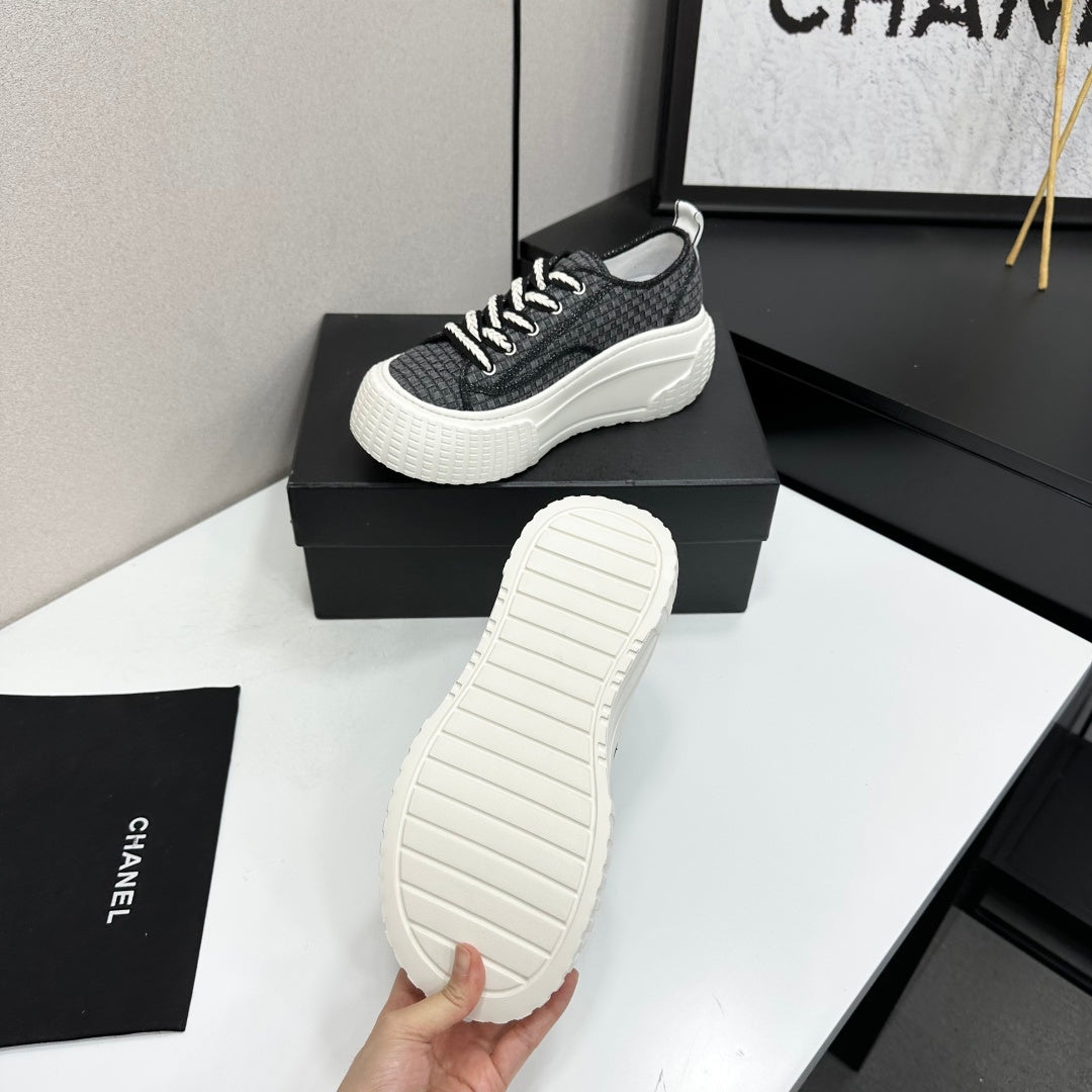 CC 26S Chunky Sneakers in Black Checkered Woven Fabric