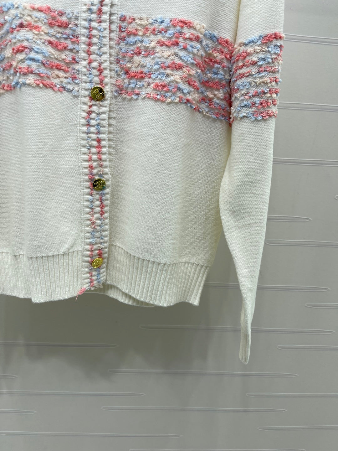 Celine 2026 Striped Colorful Crew Neck Long-Sleeve Cardigan Wool 433238