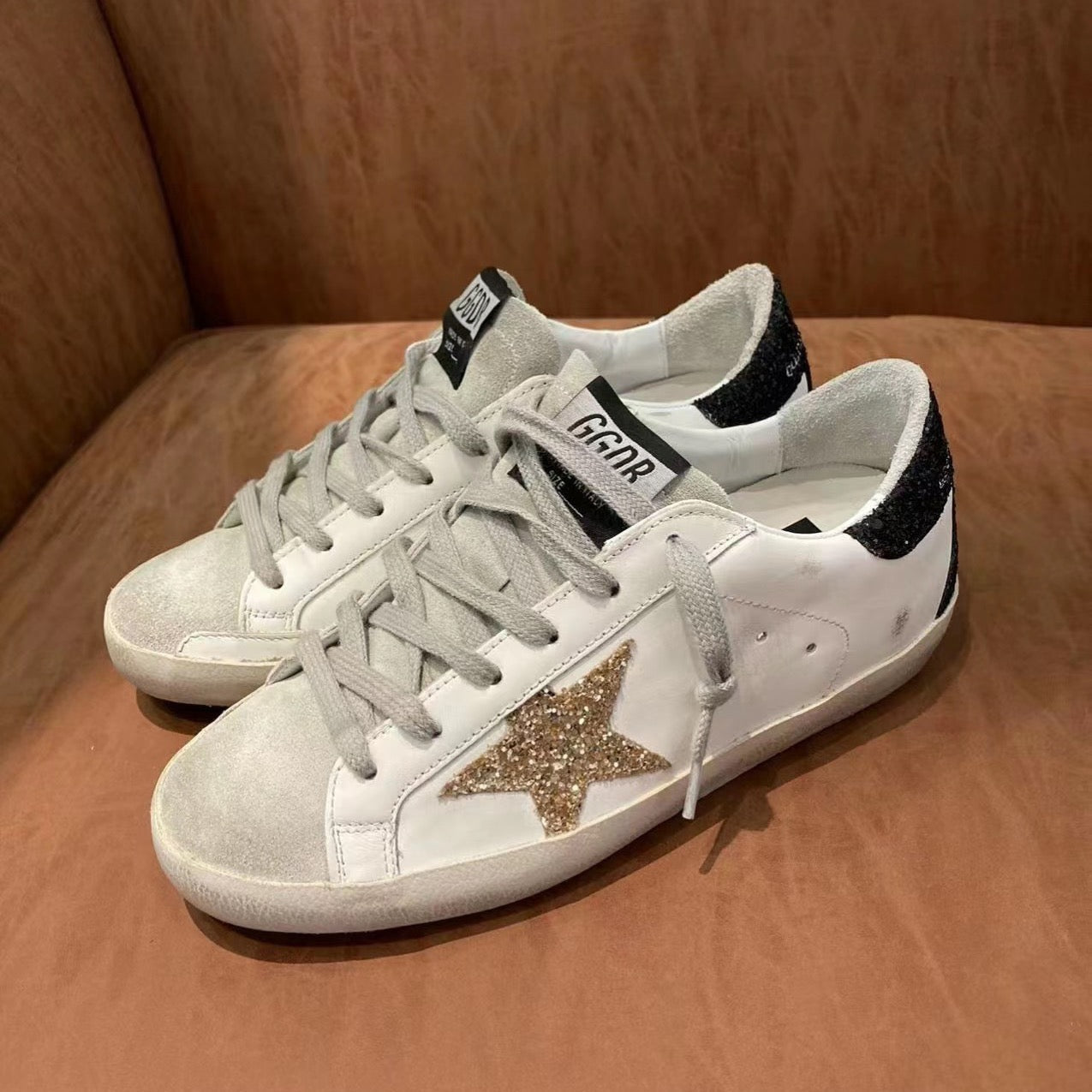 Golden Goose Super-Star Sneakers Black White Glitter Suede