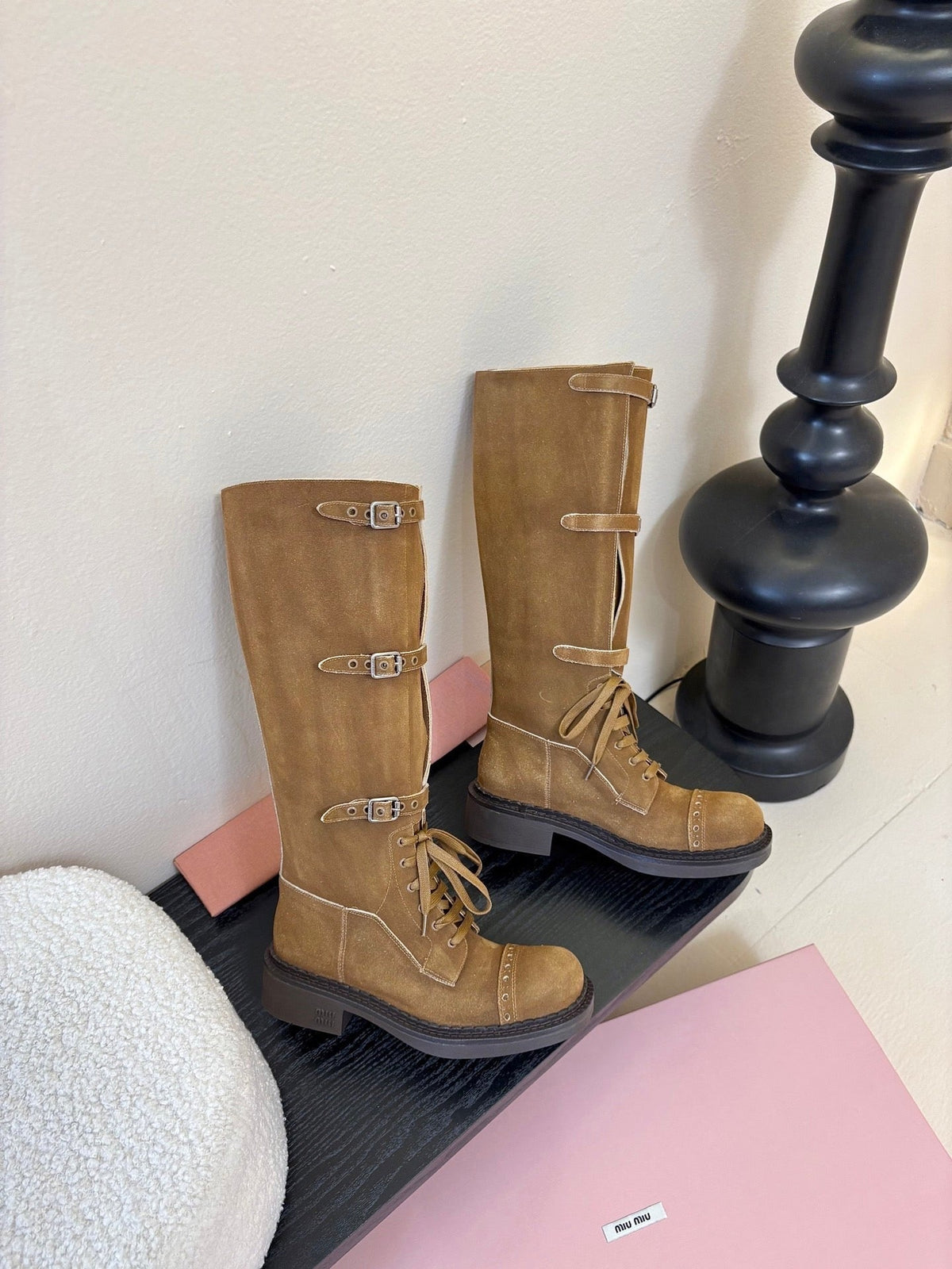 Miumiu 25s Army Boots Brown Suede