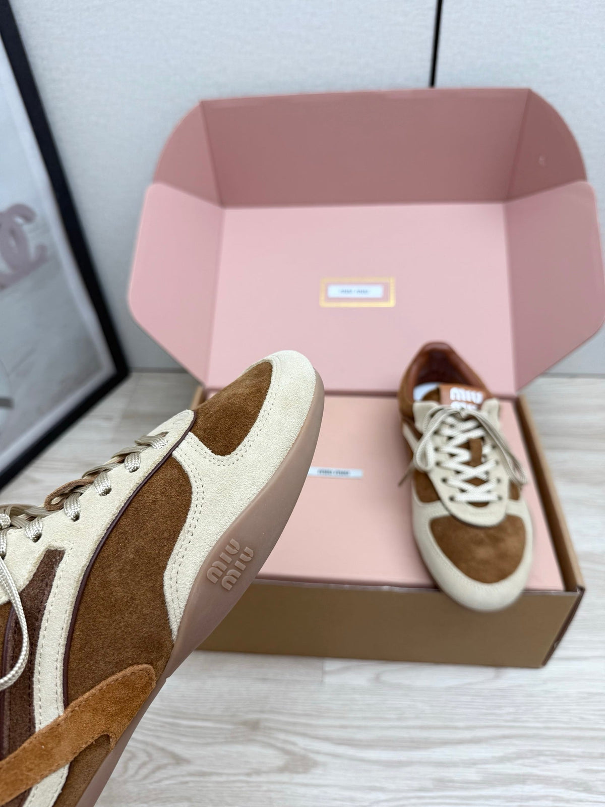 Miumiu 26s Sneakers Beige Mix Brown Suede