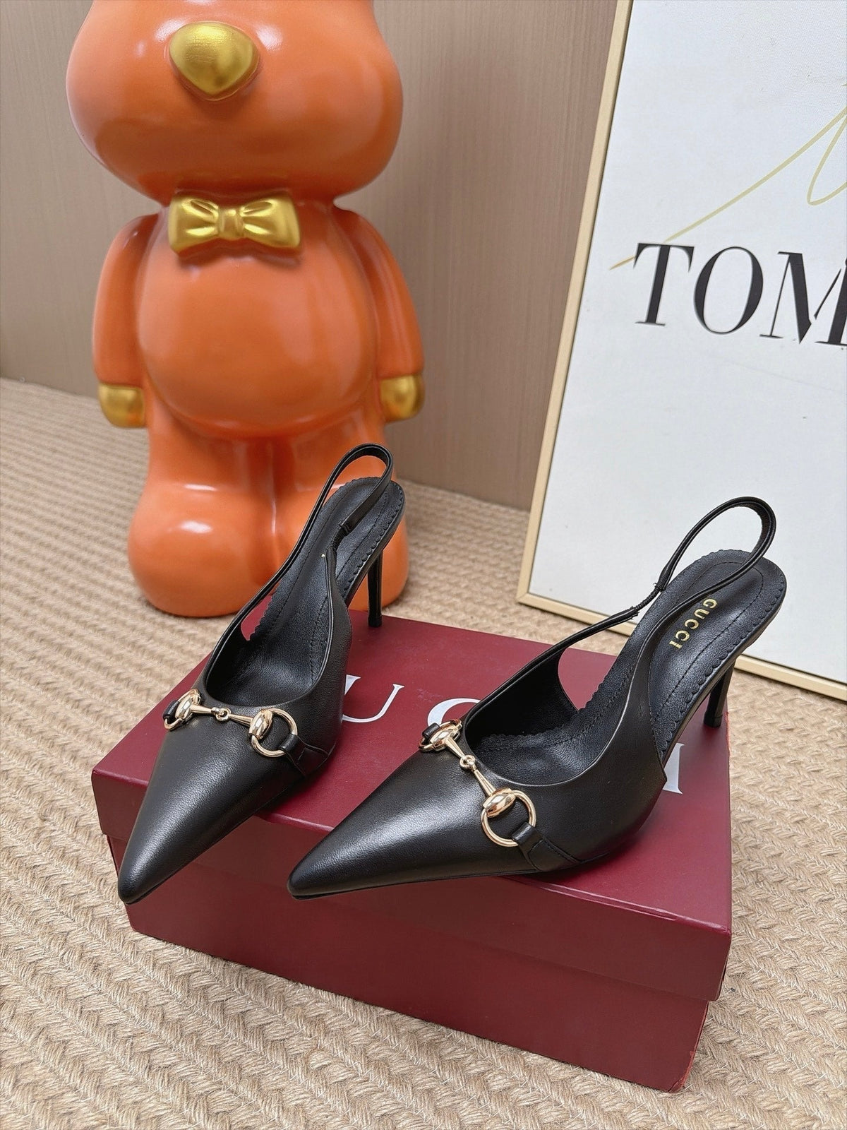Gucci 26s Slingback Heels 10.5cm Black Lambskin