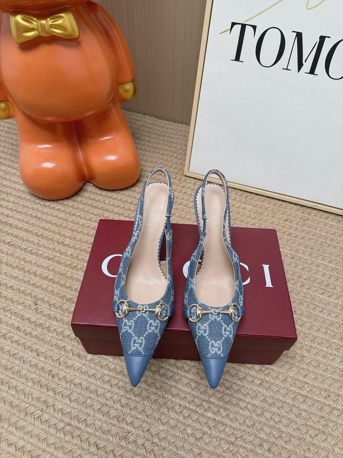 Gucci 26s Slingback Heels 10.5cm Blue Denim Mix Lambskin