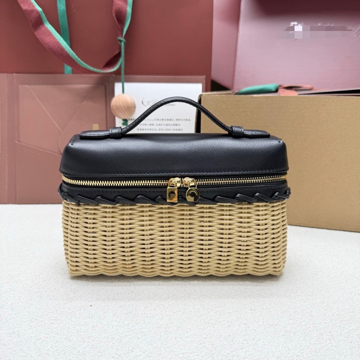 Loro Piana 2026 Extra Pocket L19 Bag Beige Pink Rattan Leather