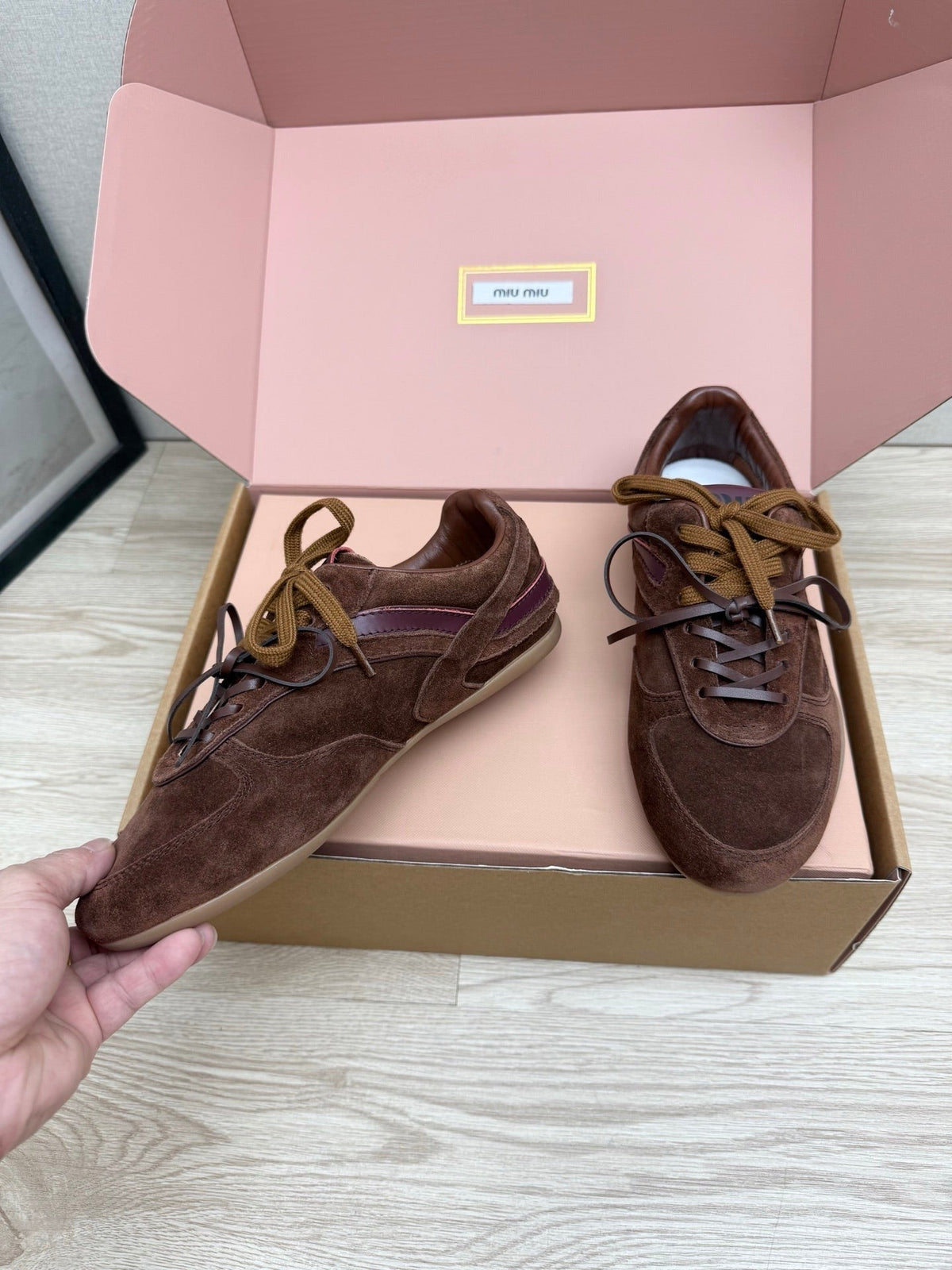 Miumiu 26s Sneakers Dark Brown Suede Style 11