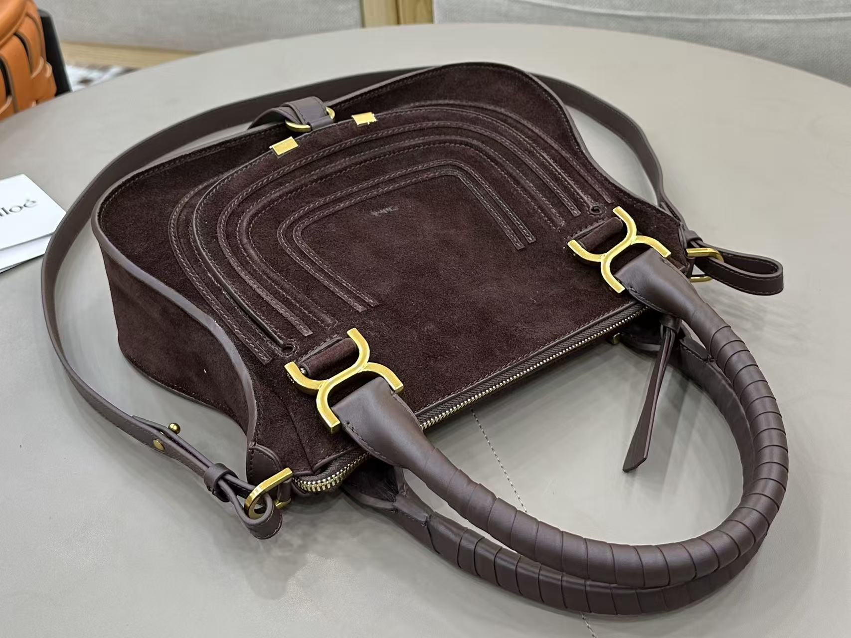 Marcie Bag In Grained Leather  Dark Brown Suede