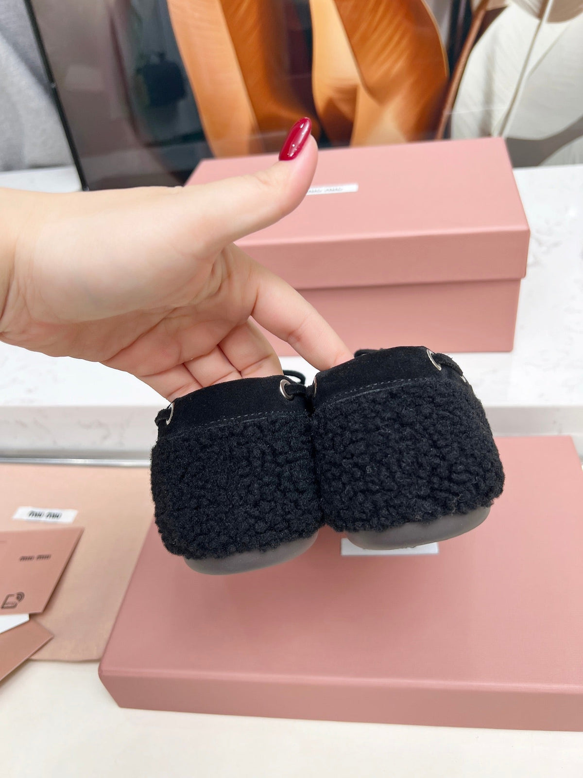 Miumiu 26s Boat Loafers Black Shearling