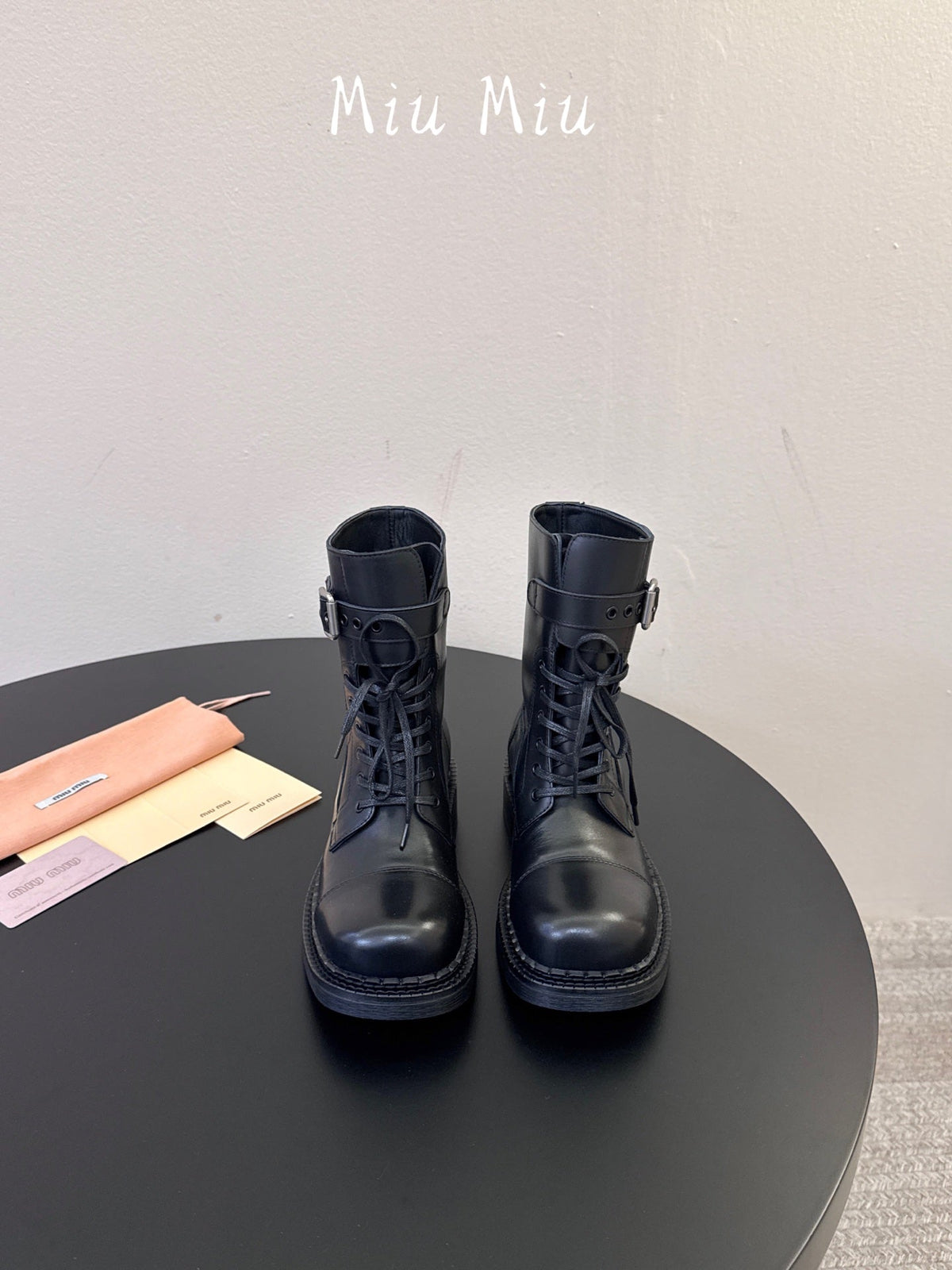 Miumiu 26s Lace-up Ankle Boots Black Calfskin