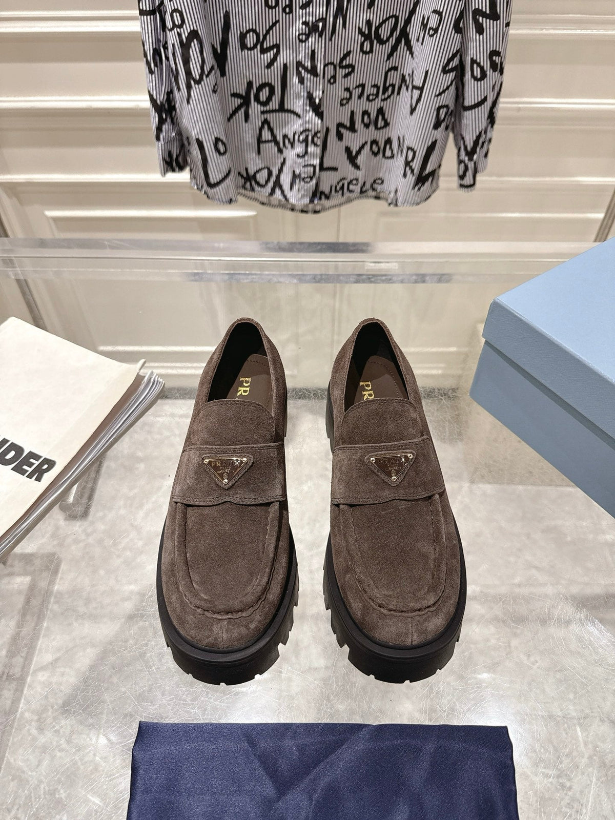 Prada 26S Platform Loafers 45mm Dark Brown Suede