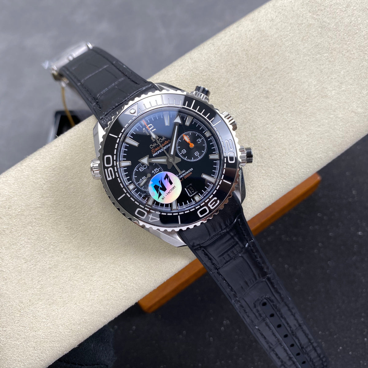Omega Seamaster 46mm Black Dial Sliver Case Black Leather