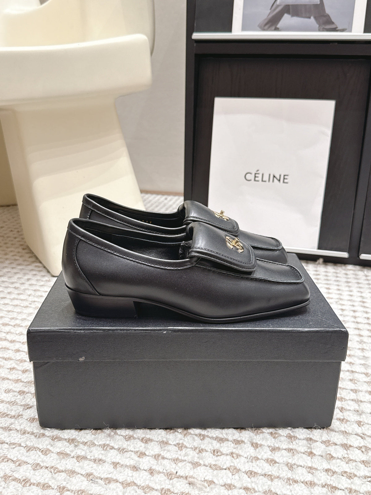 CC 26S Loafers in Black Calfskin with Gold-Tone CC Logo