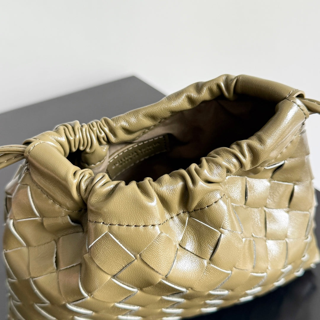 BV Small Dustbag 21cm Travertine Intrecciato Calfskin Leather