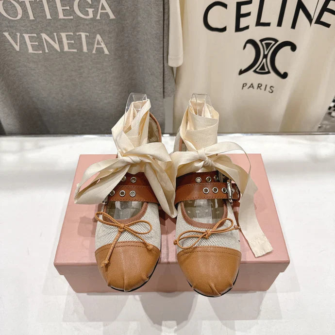 Miumiu 26ss Fairy Style Ballet Flats Satin Canvas Sheepskin
