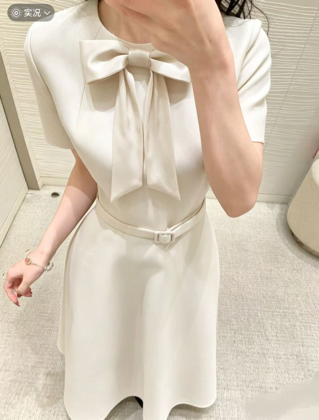 CD 26s Mid-Length Belted Dress White Wool  Silk 394159