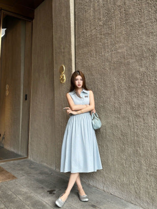 Miu 26s Vest Dress Light Blue White Cotton 394977