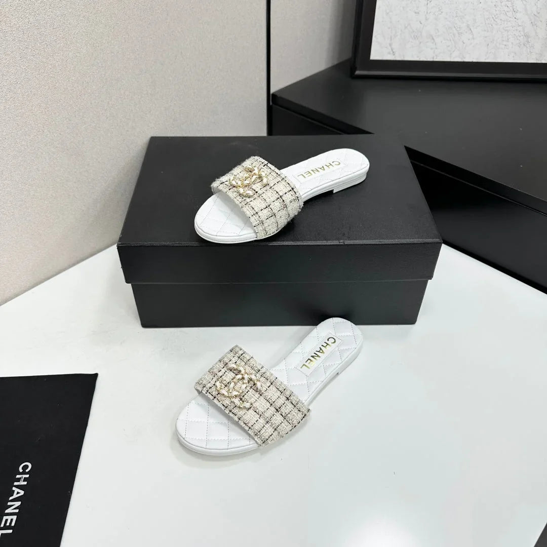 Chanel 2026 Double C Quilted Sandal Tweed Lambskin 894808