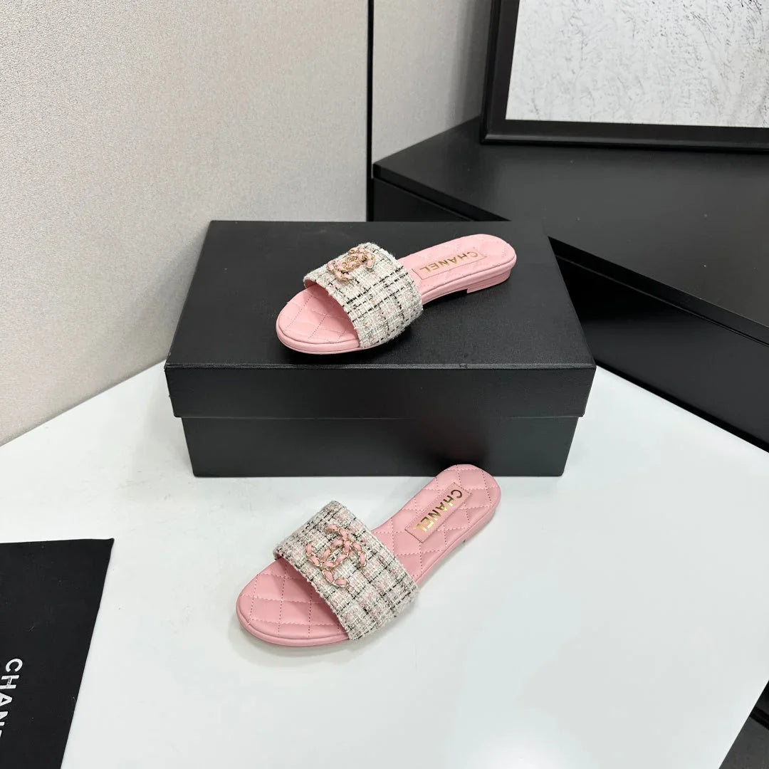 Chanel 2026 Double C Quilted Sandal Tweed Lambskin 894808
