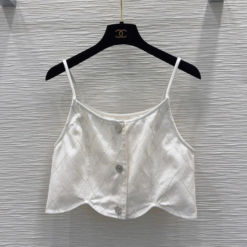 Chanel 2026 Denim Crop Top Blue and White Cotton 731802