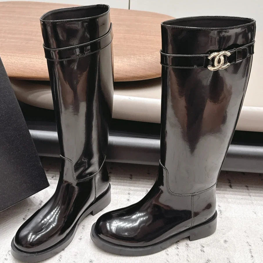 Chanel 2026 Round-Toe Zip-Up Knee-High Boots Cowhide 976099