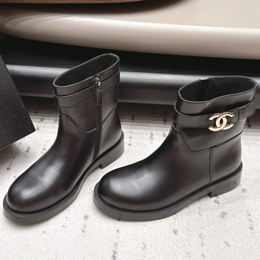 Chanel 2026 Round-Toe Zip-Up Ankle Boots Cowhide 976099