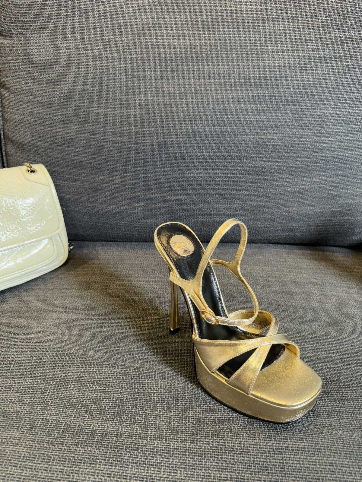 YSL 26S Cross-Strap Sandals 150 Mm Gold Calfskin
