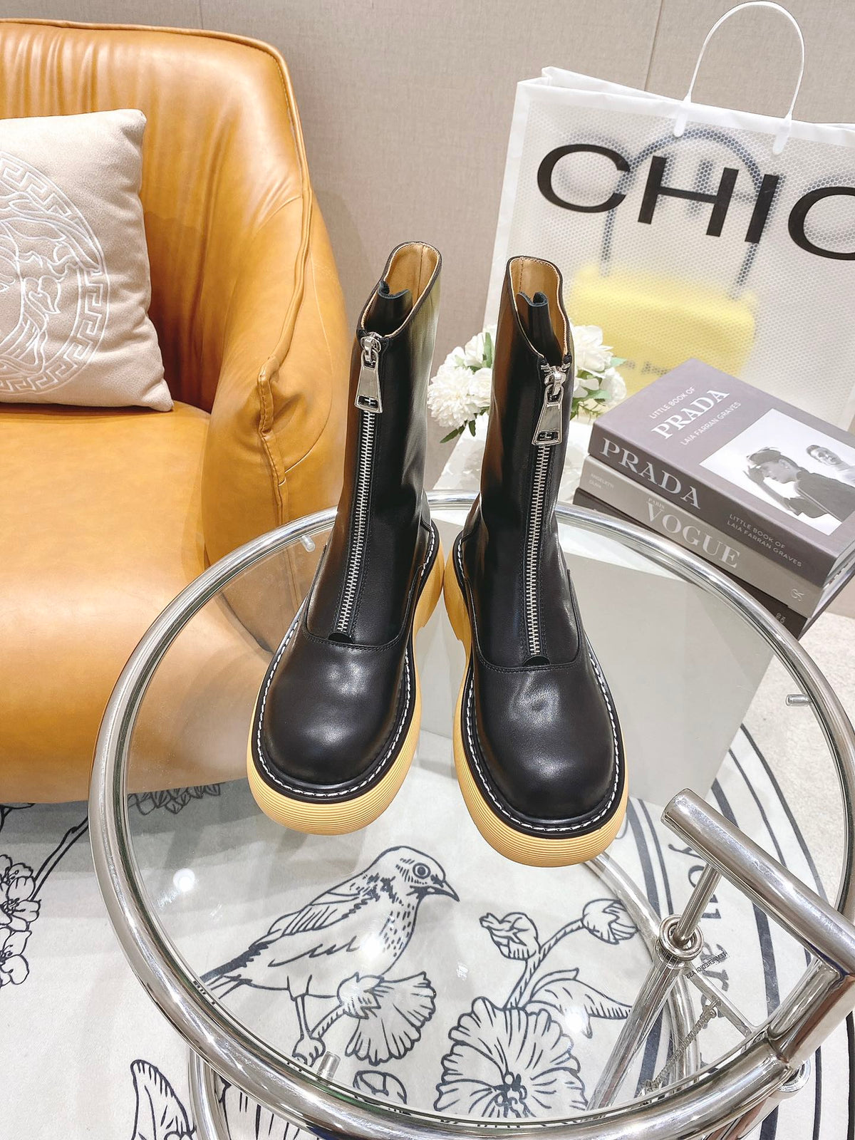 BV 26FW Chunky Platform Ankle Boots 5cm Front Zip Leather 164459