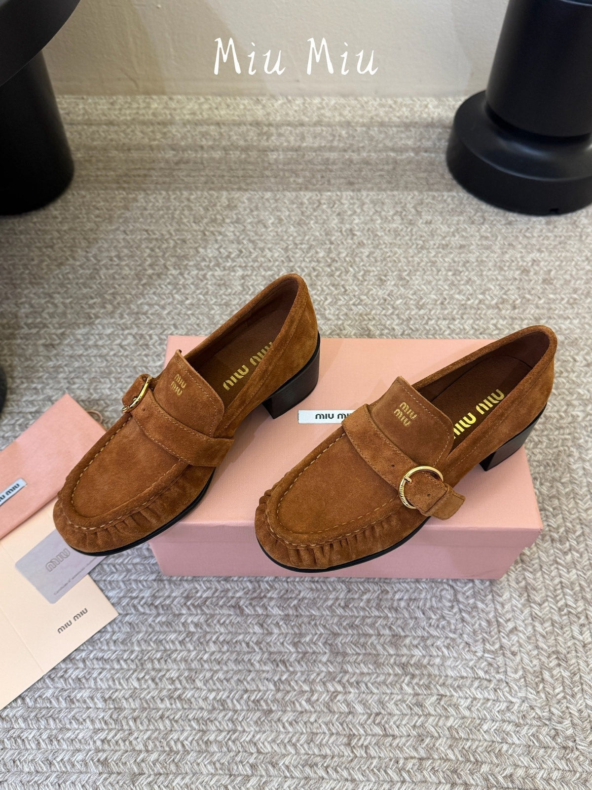 Miumiu 26s Heel Loafers 5cm Brown Suede