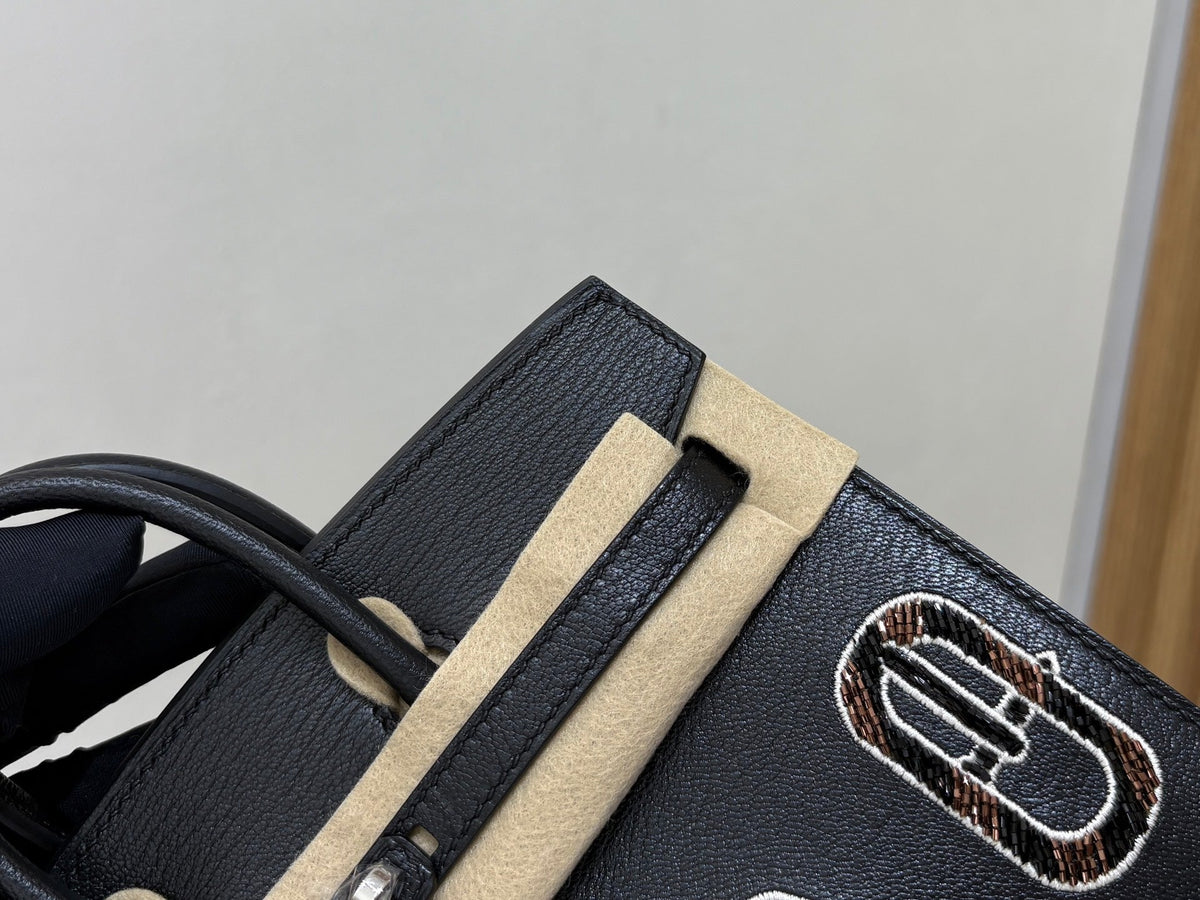 High-end Hermes 2026 Birkin 20cm Bouclerie Casaque Bag Black Goatskin Leather