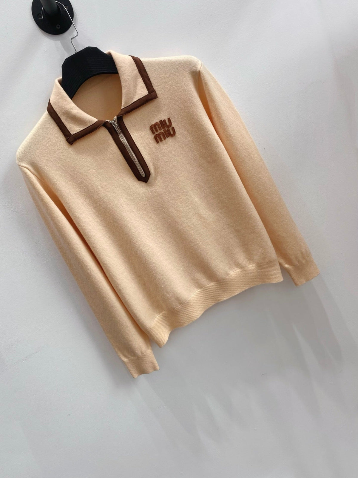 Miumiu 2026 Long-Sleeved Polo Sweater Beige Wool 433365