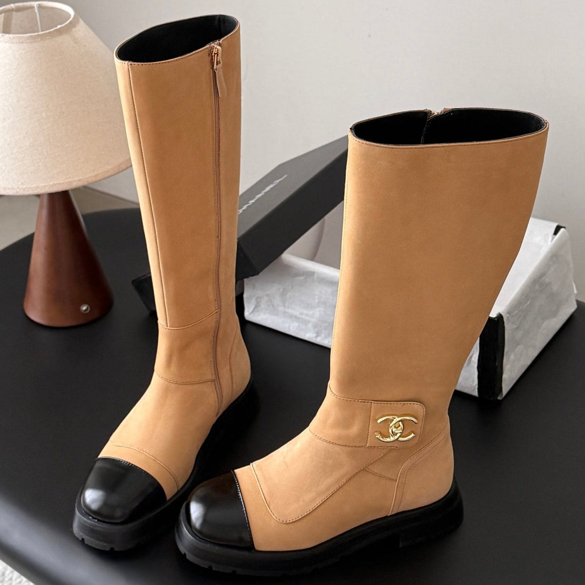 Chanel 2026 CC Logo Knee-High Boots Suede Leather 127869