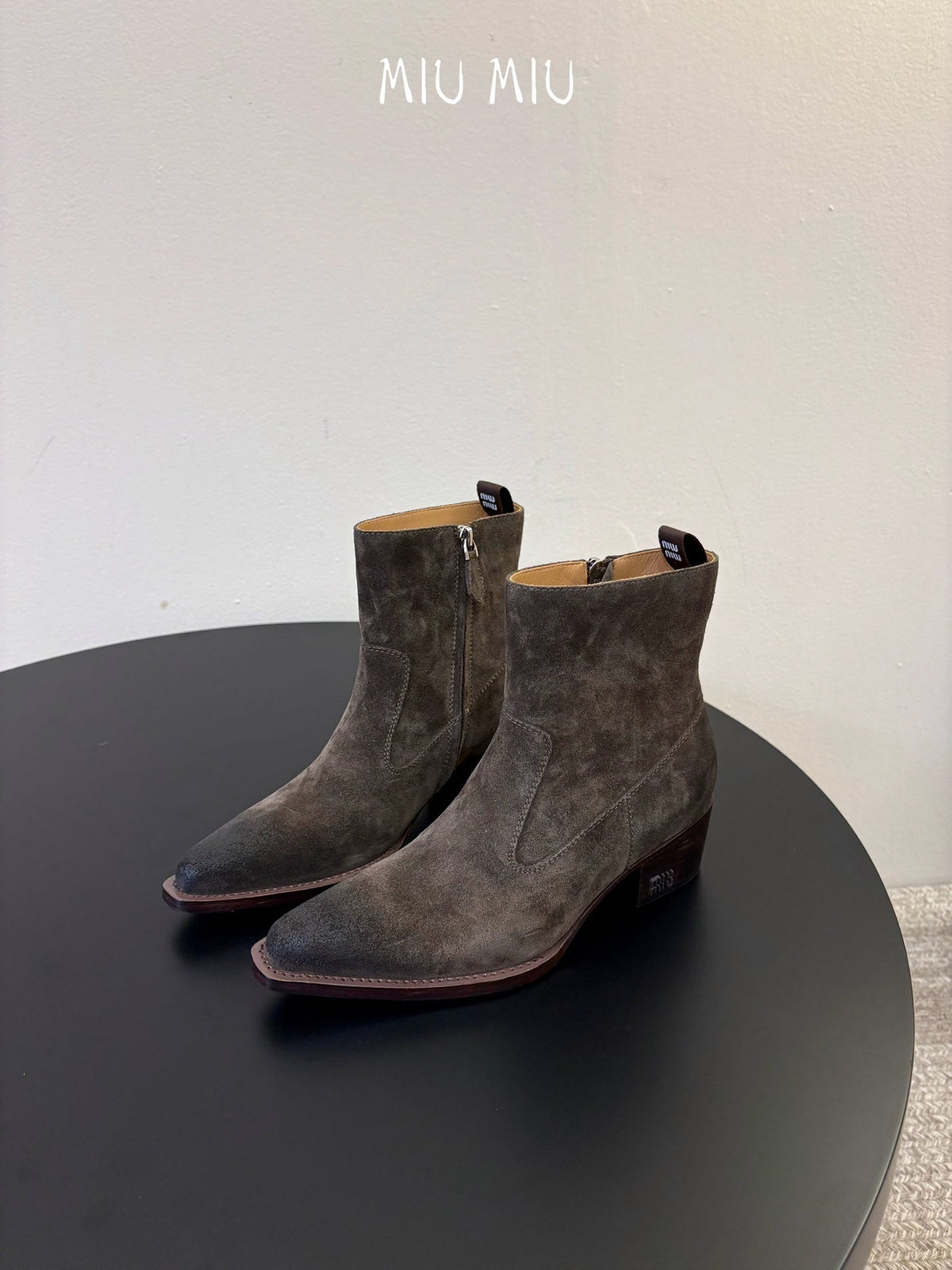 Miumiu 26s Western Ankle Boots Dark Grey Suede