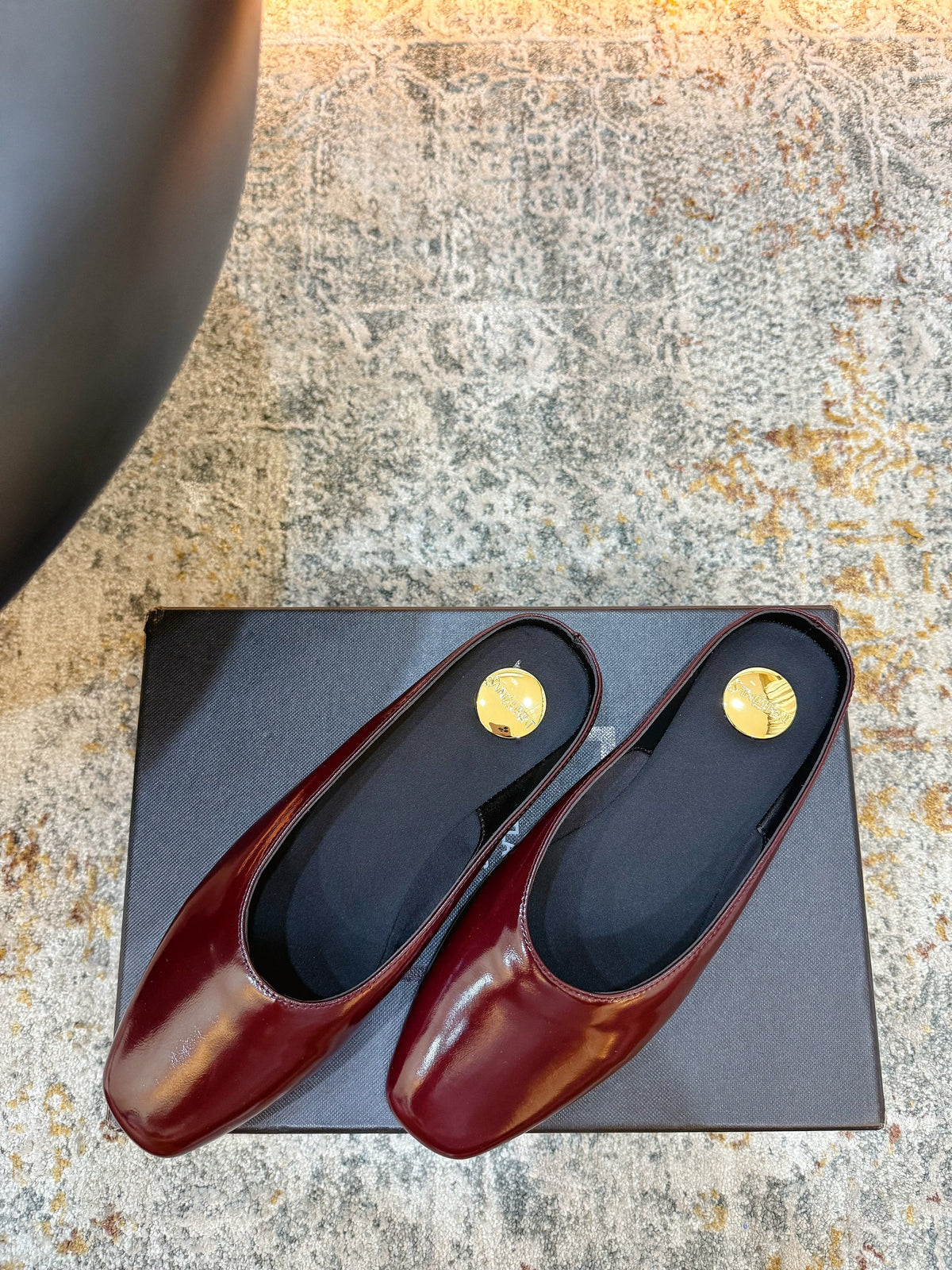 YSL 26s Flat Mules Dark Red Calfskin