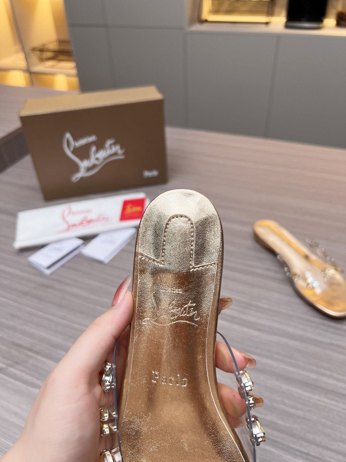 CL 26S Degraqueen Slide Sandals Crystal Gold PVC 140663