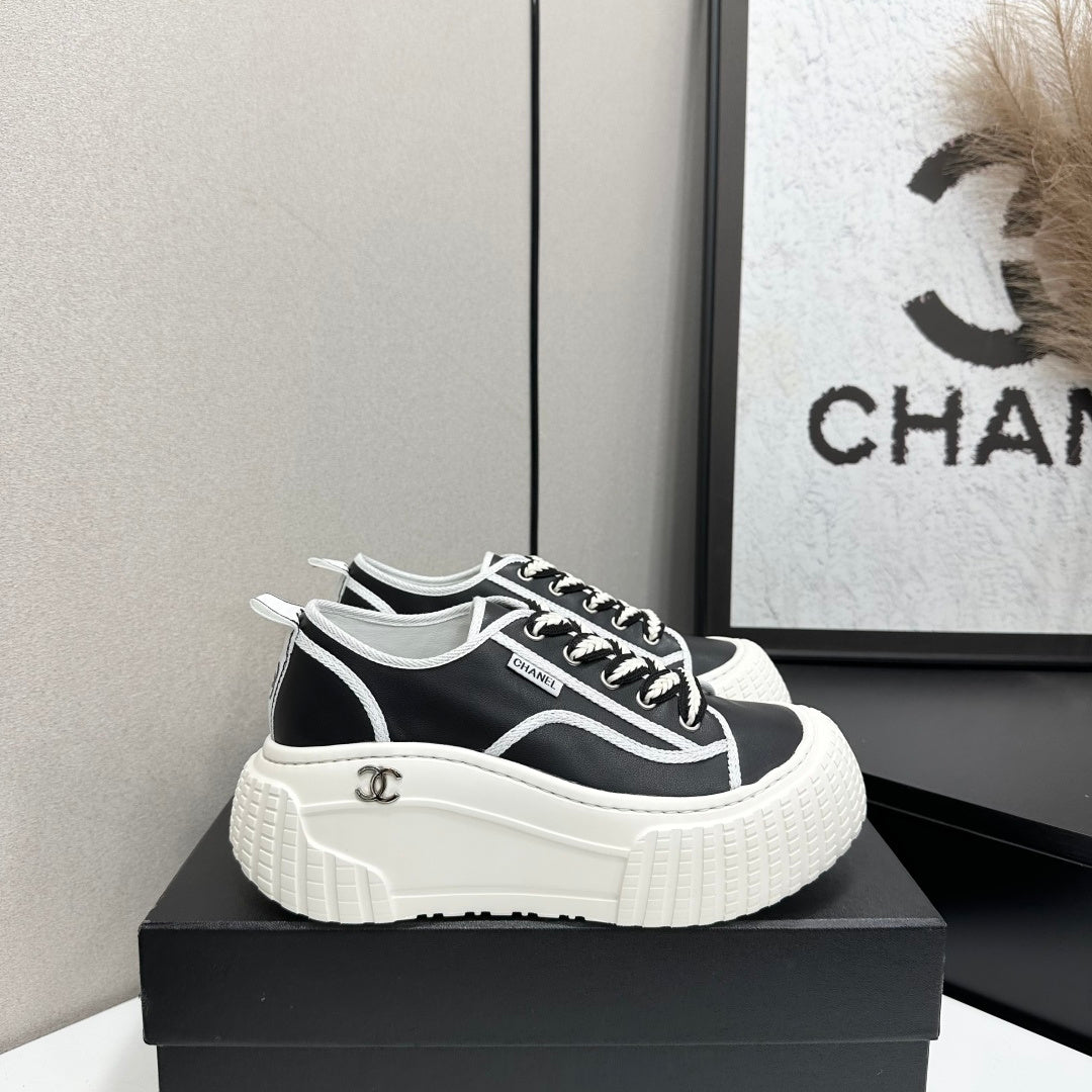 CC 26S Chunky Sneakers in Black and White Calfskin