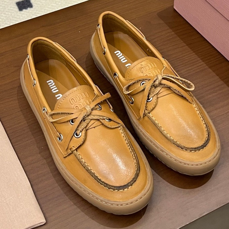 Miu Miu 2026 Lace-up Boat Loafers Leather 155974