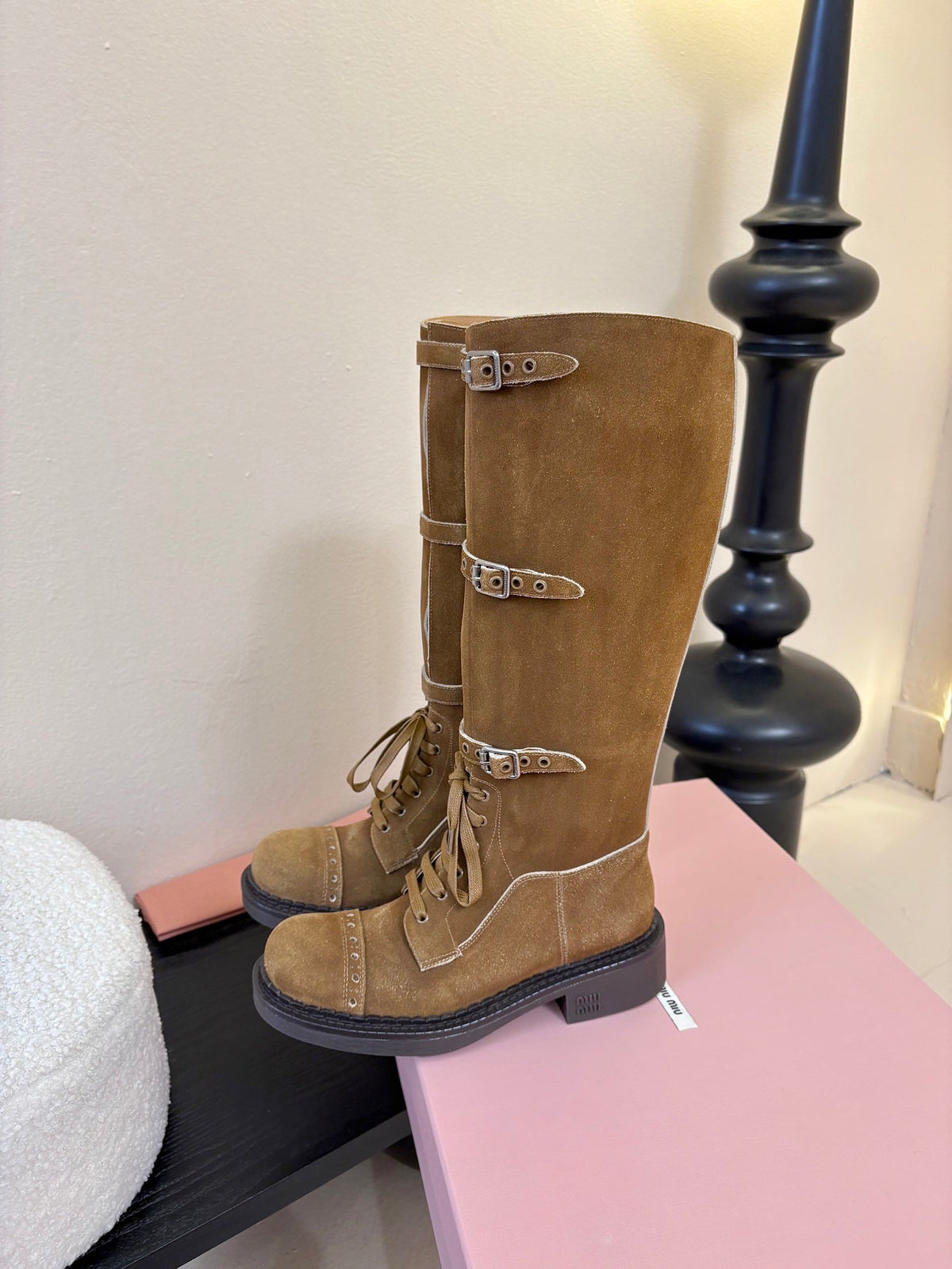 Miumiu 25s Army Boots Brown Suede