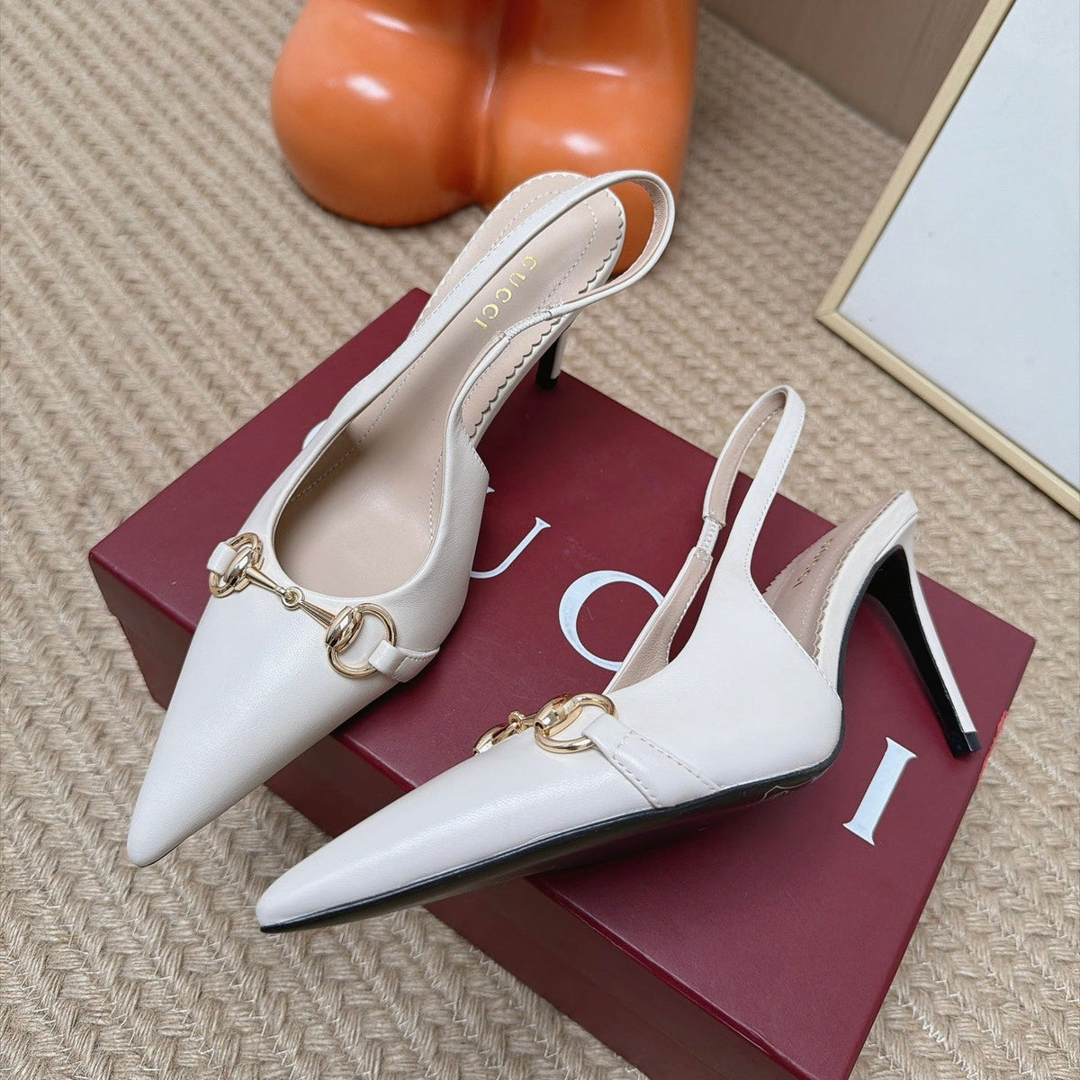 Gucci 26s Slingback Heels 10.5cm Cream White Lambskin