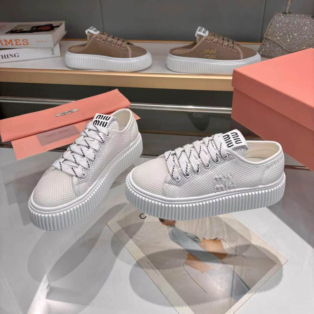 Miumiu 26s Sneaker 45mm White Mesh Fabric