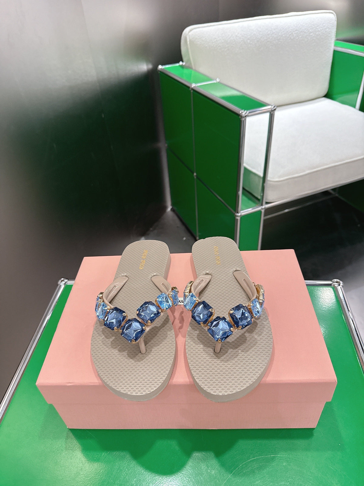 Miumiu 26s Thong Sandals Beige Eva Crystal-embellished
