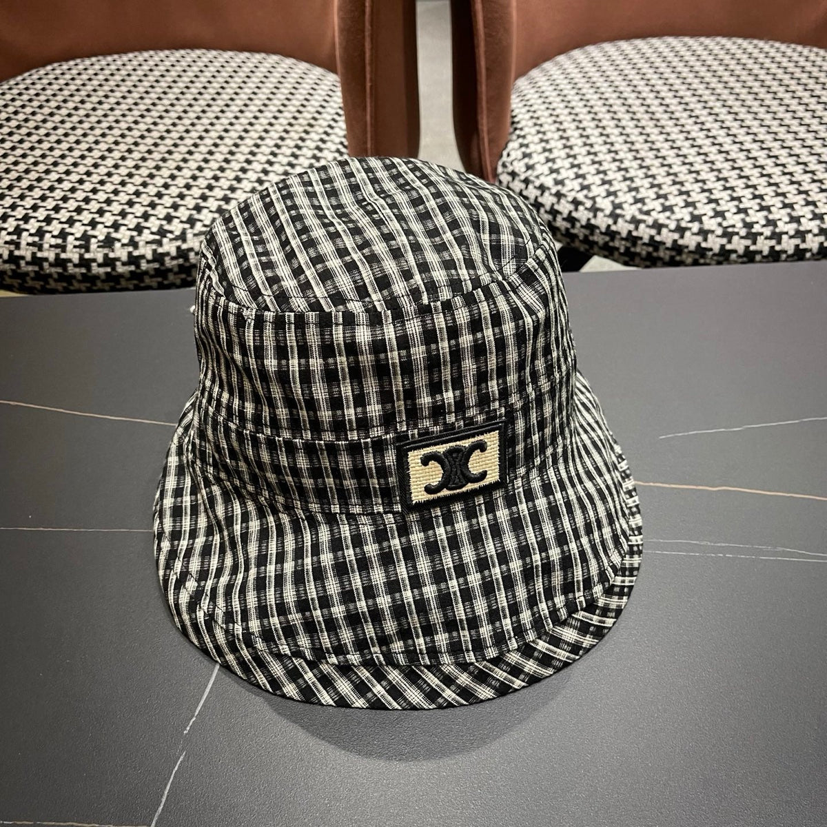 Celine Fabric Black Caro Fisherman Hat 491732