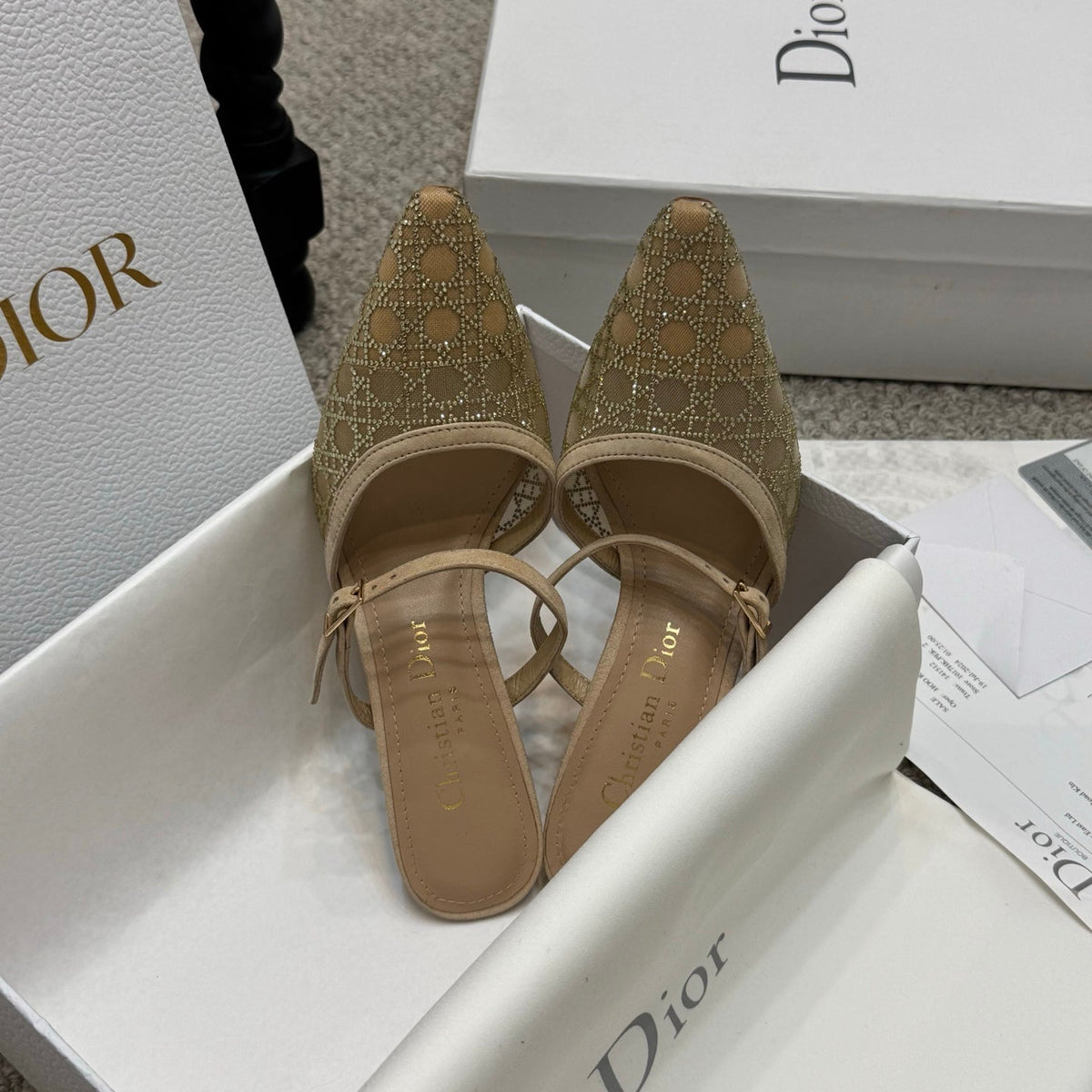 CD Rhinestone 10cm Slingback Sandals Imported Mesh 157555