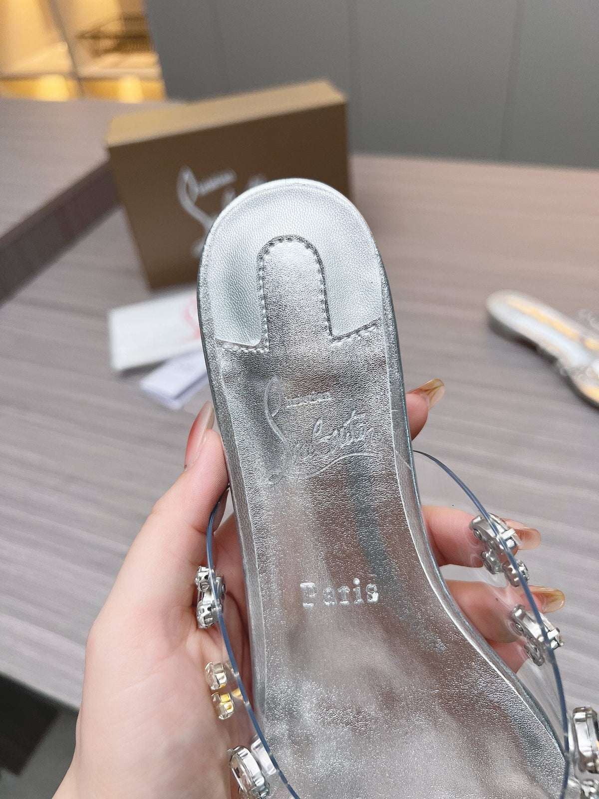 CL 26S Degraqueen Slide Sandals Crystal Silver PVC 140662