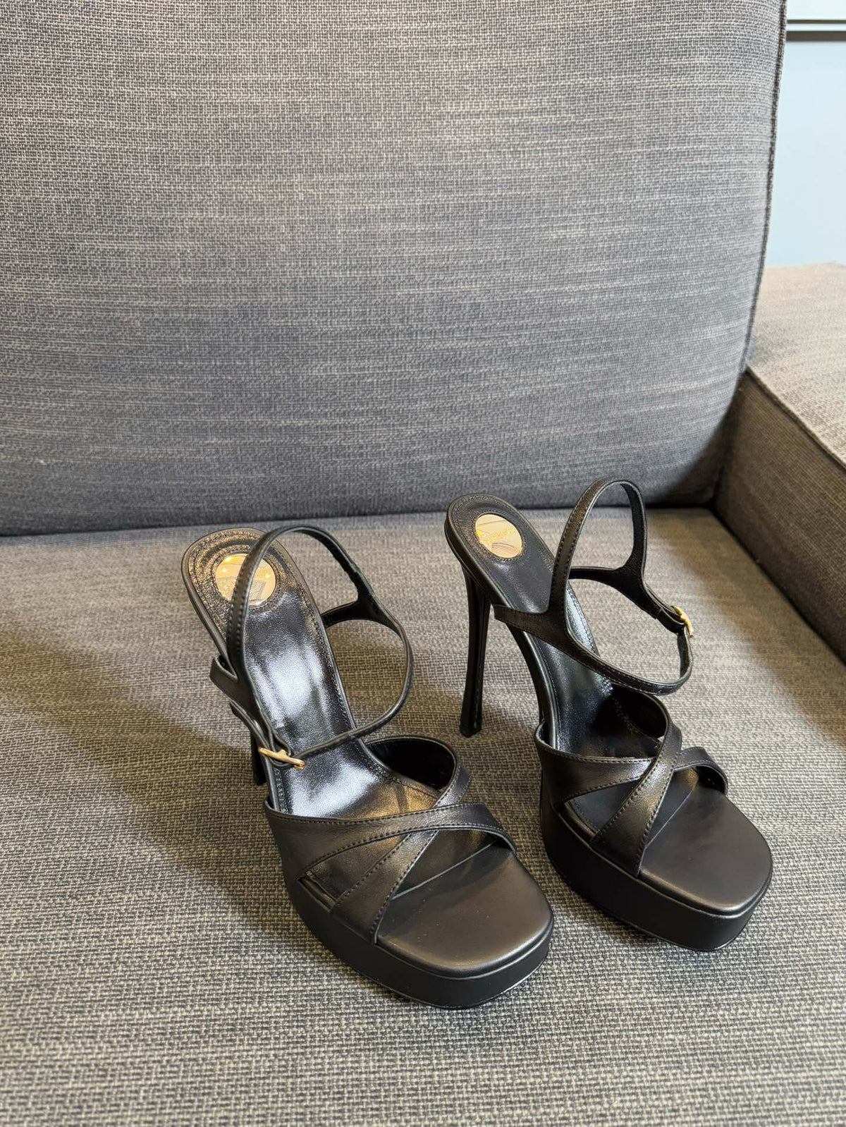 YSL 26S Cross-Strap Sandals 150 Mm Black Calfskin