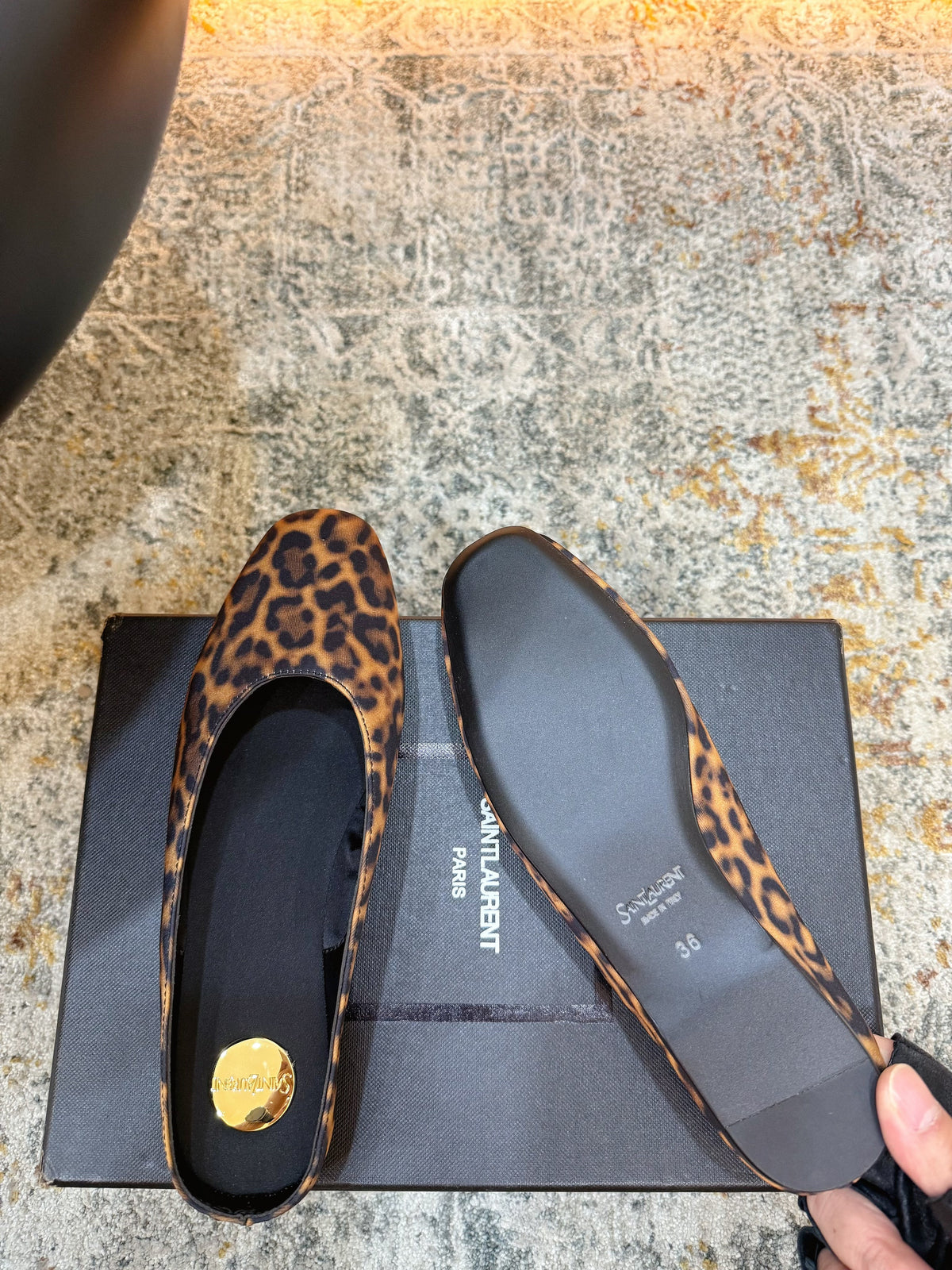 YSL 26s Flat Mules Leopard Print Canvas