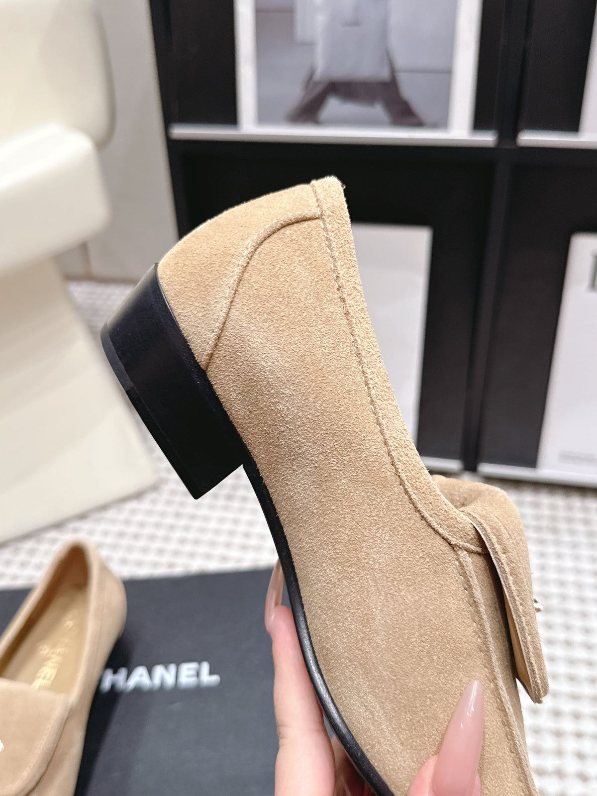 CC 26S Loafers in Beige Suede with Gold-Tone CC Logo